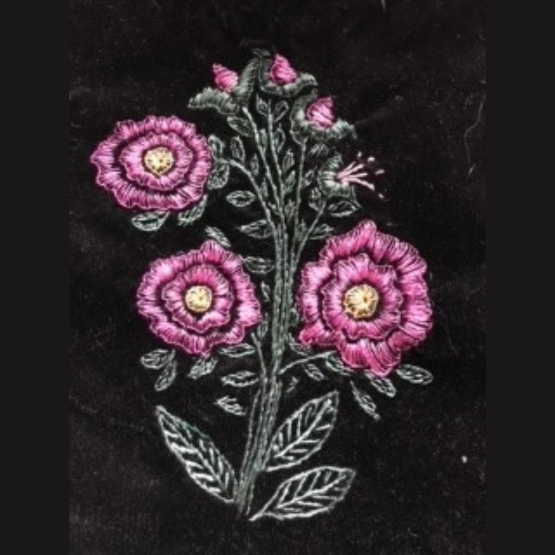 Picture of Margaret Harrison's artwork - An embroidery stalk of pink flowers