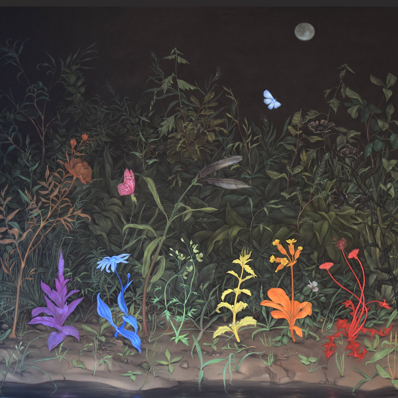 Zachari Logan - Photo of colorful flowers in a ditch. - Pride Blooms a Ditch, from Eunuch Tapestries Series. Collection of the Nerman Museum of Contemporary Art. Overland Park, Kansas.