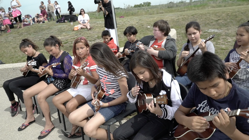 SKArts - Students from St. Frances Cree Bilingual School perform at 2018 National Indigenous Peoples Day at Wanuskewin Heritage Park..