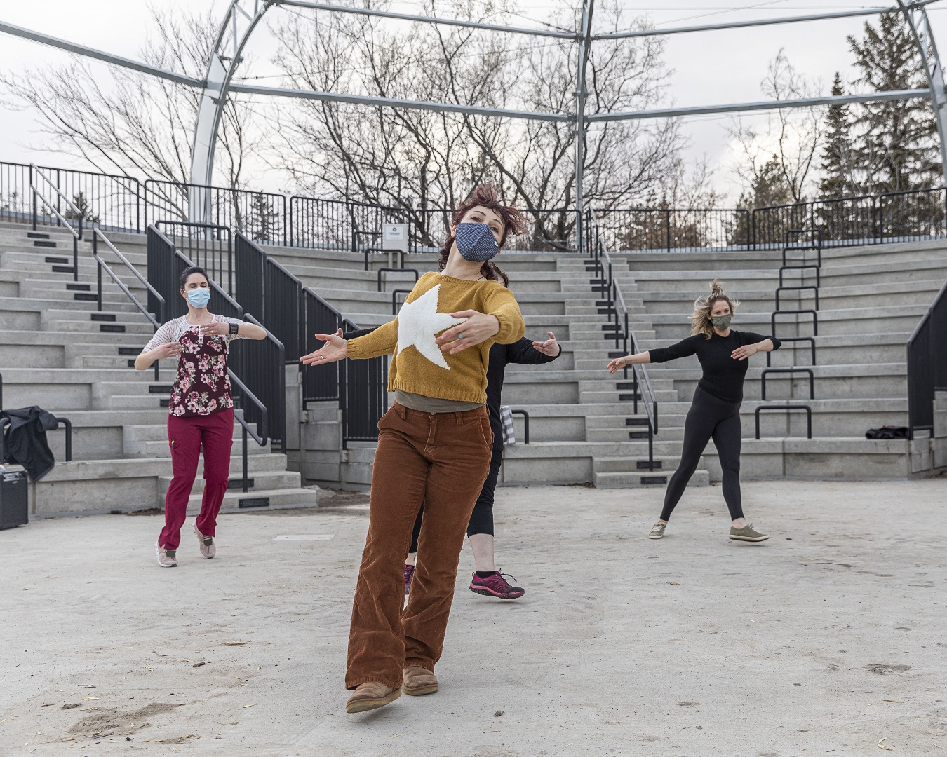 Ukrainian dancers dancing outside.